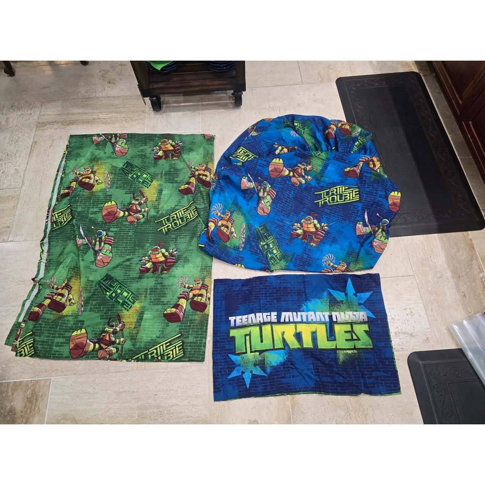 TMNT 3pc Bedding Turtle Power Twin Flat Fitted 1 Pillowcase Polyester Kids Room
